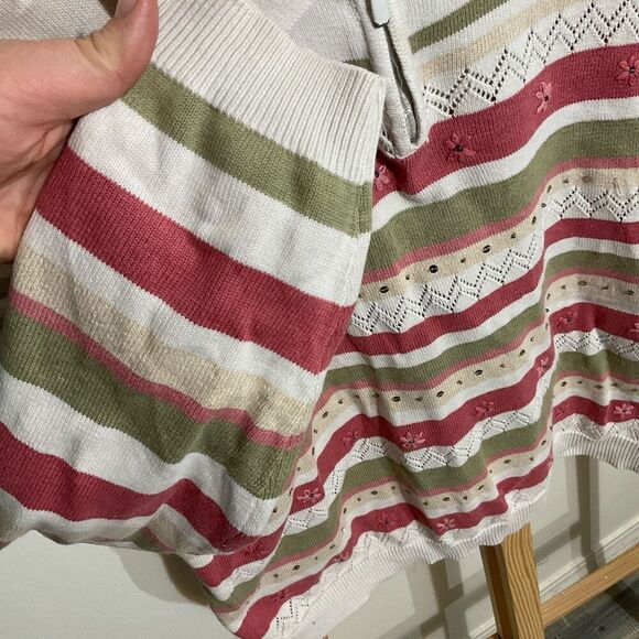 Alfred Dunner collared , v-neck half zip sweater striped size large - Picture 8 of 11